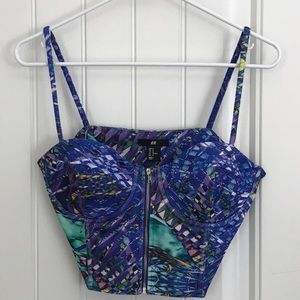 H&M Patterned Zip Front Crop Top
